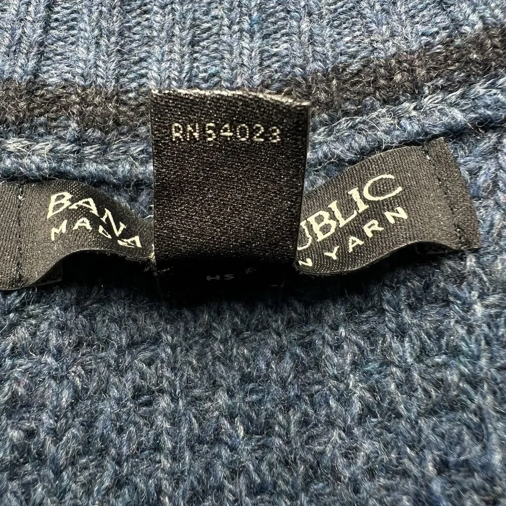 Banana Republic Italian Yarn Sweater Wool Cable Knit Henley Blue Mens XL